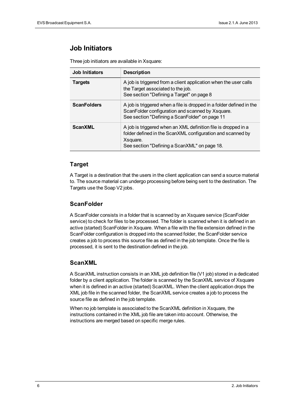 Job initiators | EVS Xsquare Version 2.1 User Manual User Manual | Page 12 / 69