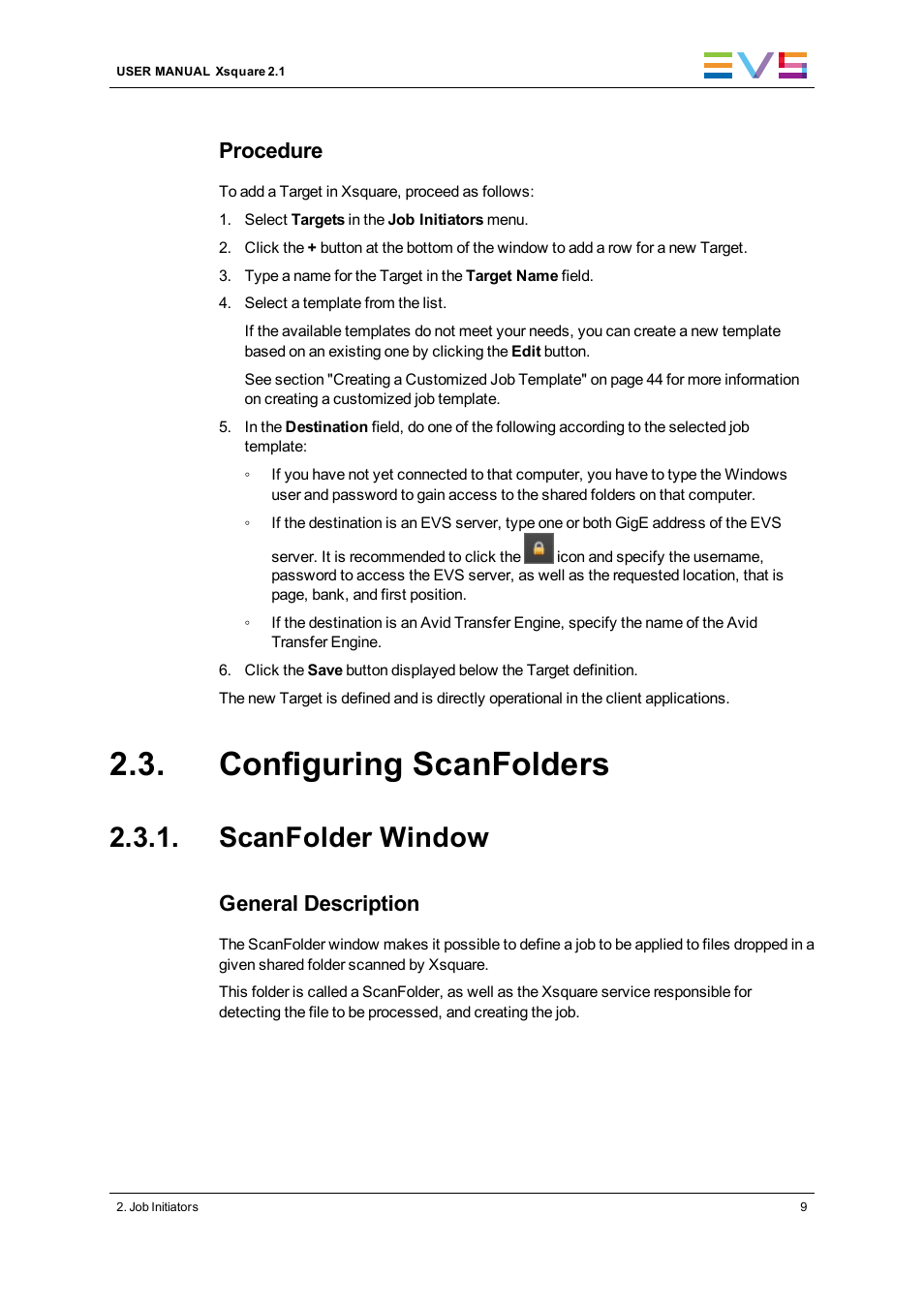 Configuring scanfolders, Scanfolder window, Procedure | General description | EVS Xsquare Version 2.1 User Manual User Manual | Page 15 / 69