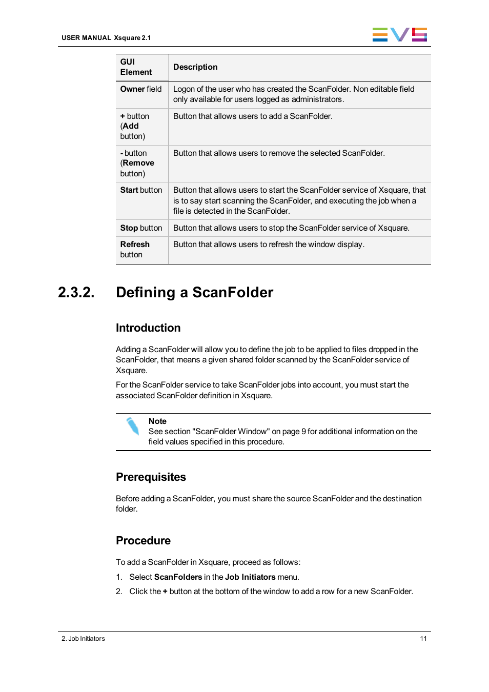 Defining a scanfolder, Introduction, Prerequisites | Procedure | EVS Xsquare Version 2.1 User Manual User Manual | Page 17 / 69