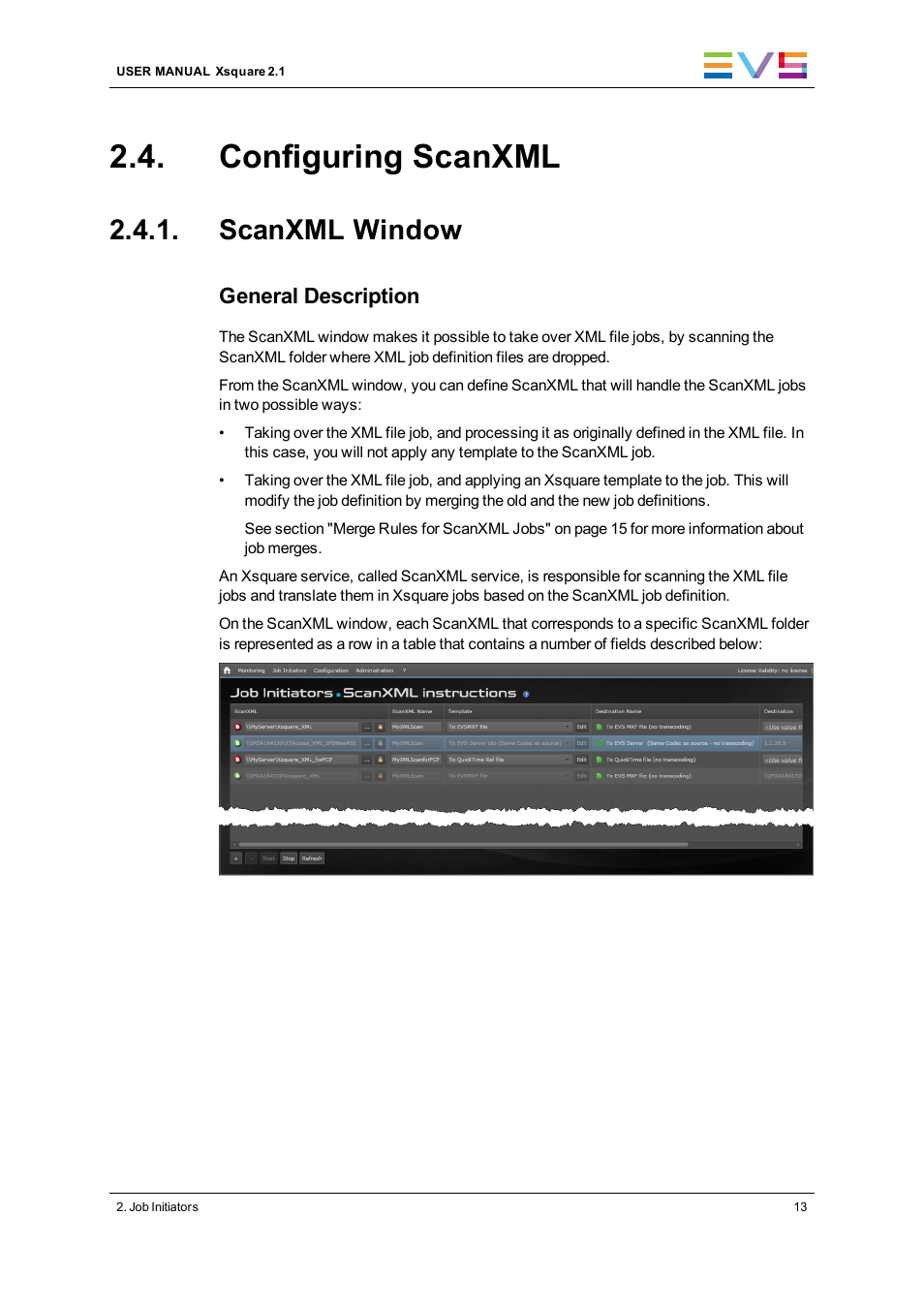 Configuring scanxml, Scanxml window | EVS Xsquare Version 2.1 User Manual User Manual | Page 19 / 69