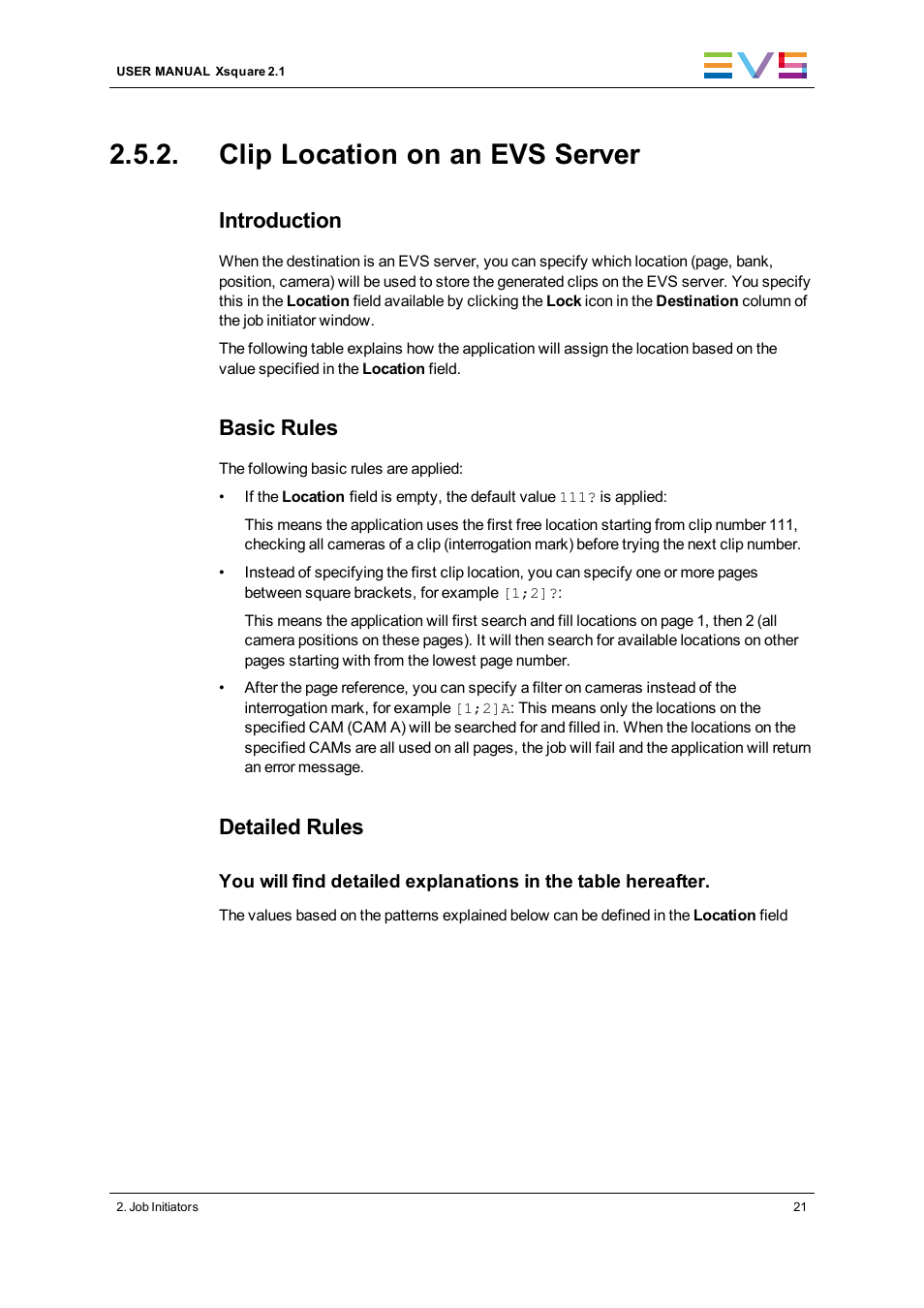 Clip location on an evs server, Introduction, Basic rules | Detailed rules | EVS Xsquare Version 2.1 User Manual User Manual | Page 27 / 69