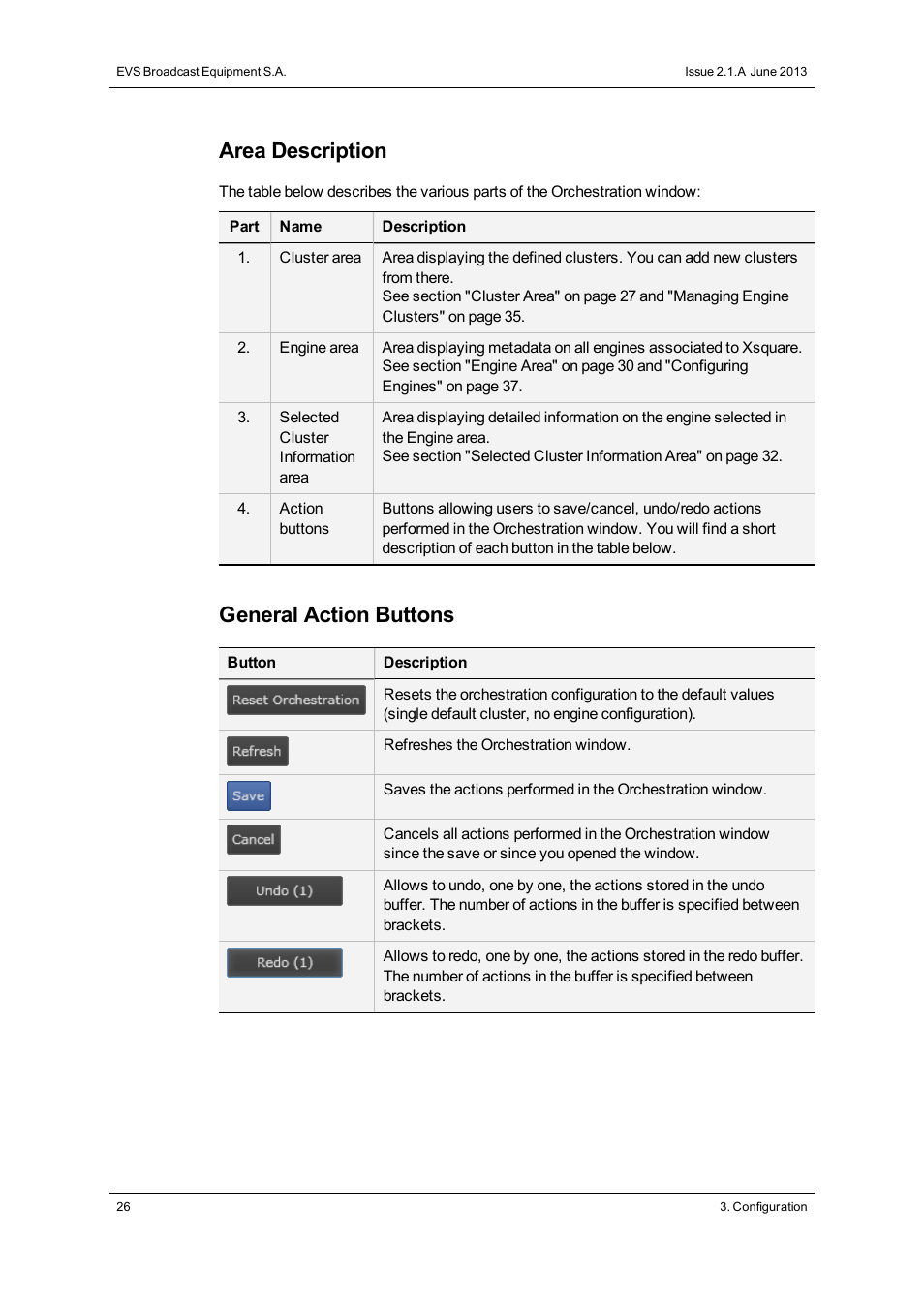 Area description, General action buttons | EVS Xsquare Version 2.1 User Manual User Manual | Page 32 / 69