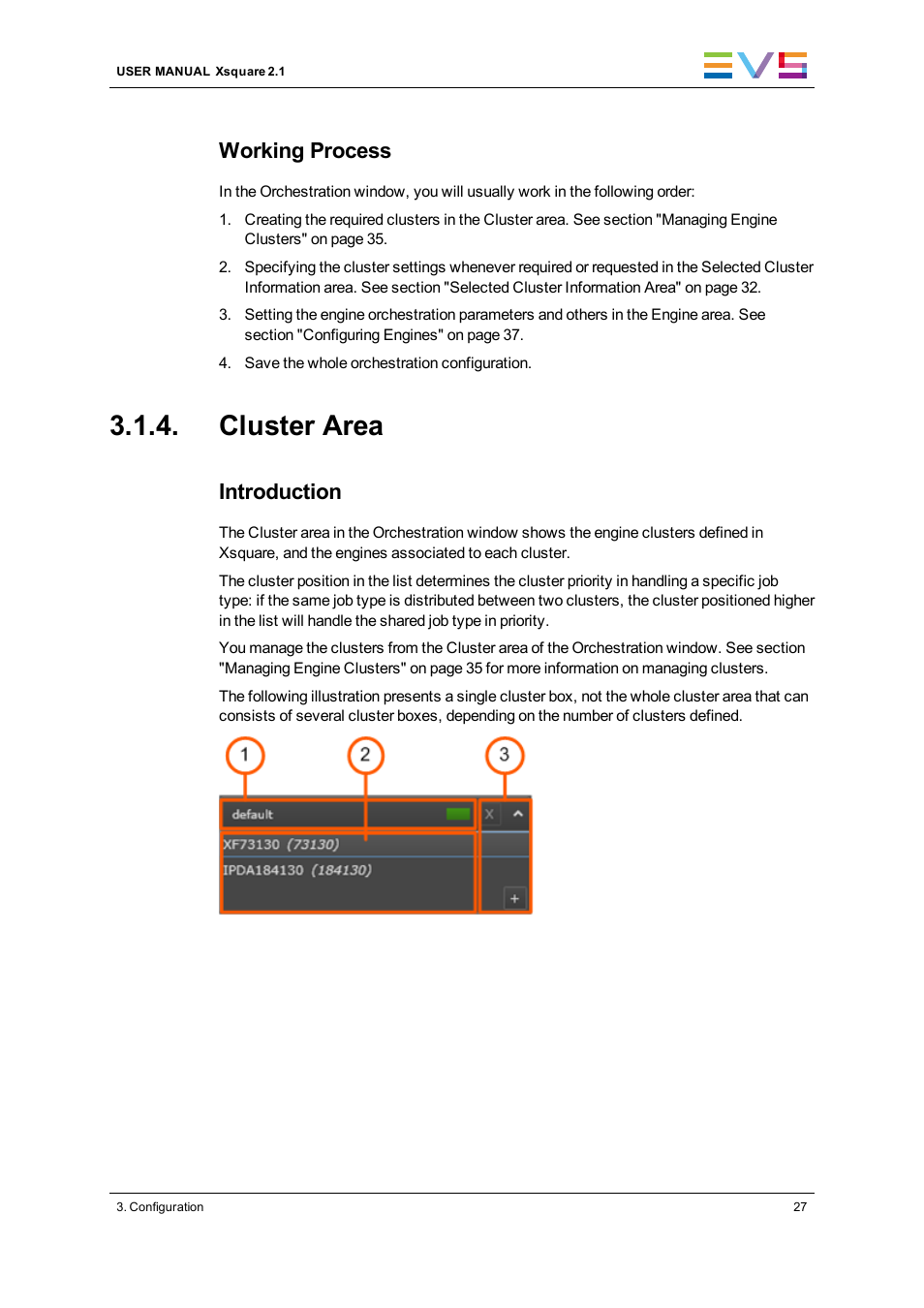 Cluster area, Working process, Introduction | EVS Xsquare Version 2.1 User Manual User Manual | Page 33 / 69
