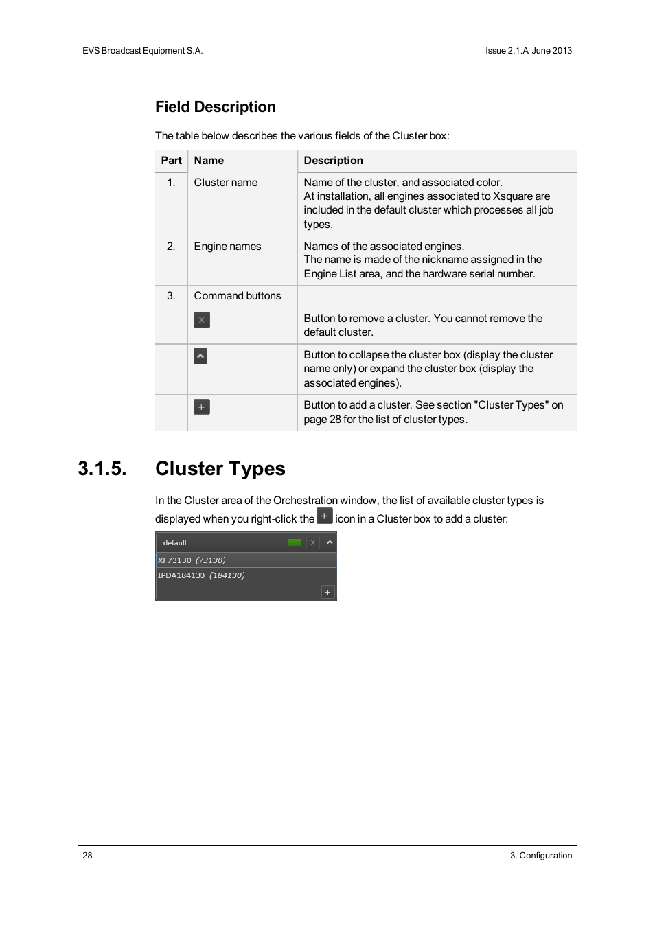 Cluster types, Field description | EVS Xsquare Version 2.1 User Manual User Manual | Page 34 / 69