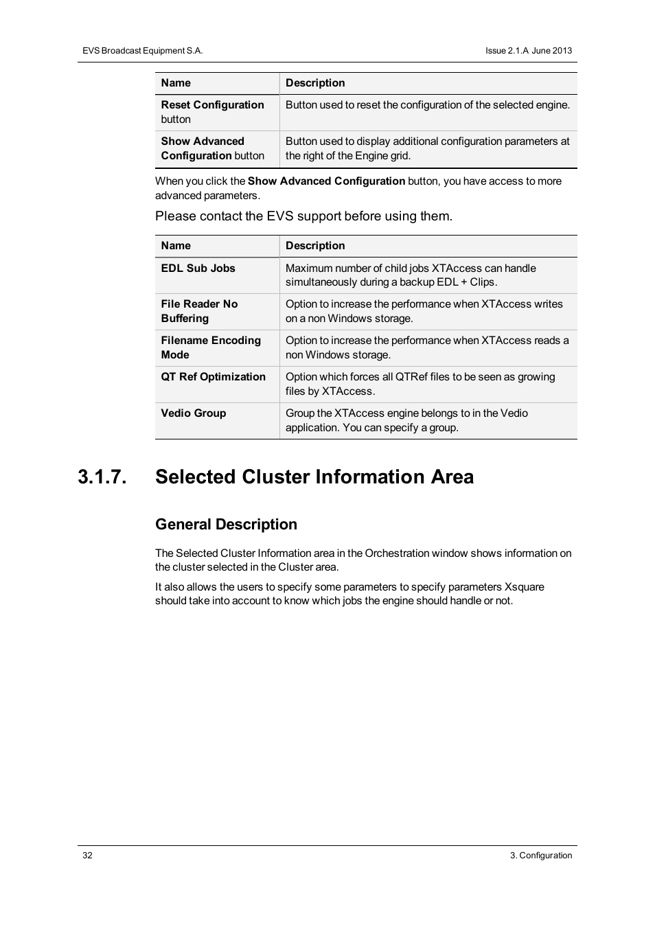Selected cluster information area, General description | EVS Xsquare Version 2.1 User Manual User Manual | Page 38 / 69