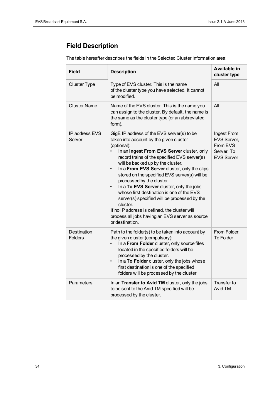 Field description | EVS Xsquare Version 2.1 User Manual User Manual | Page 40 / 69