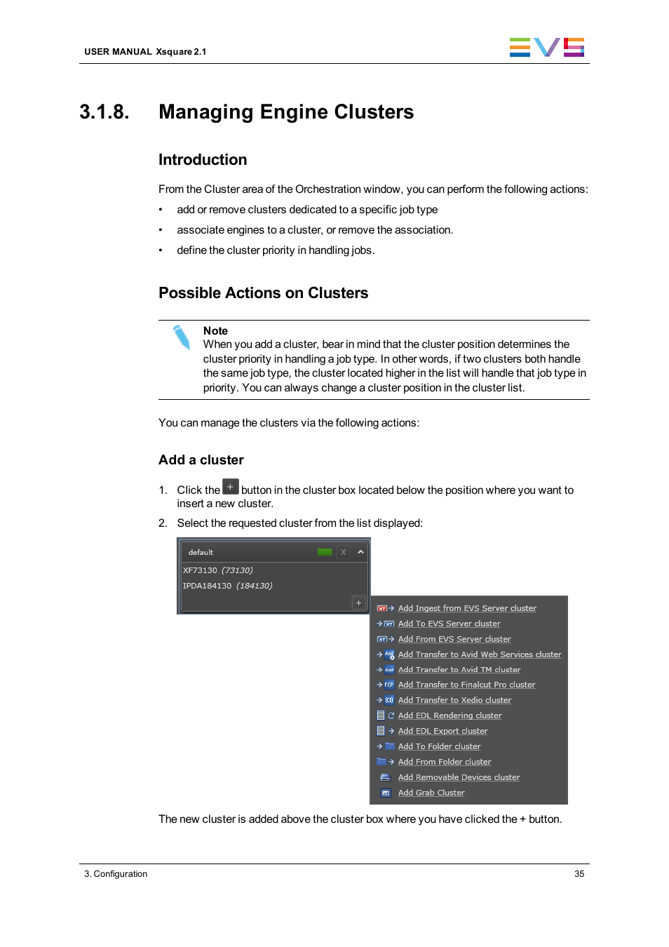 Managing engine clusters, Introduction, Possible actions on clusters | EVS Xsquare Version 2.1 User Manual User Manual | Page 41 / 69