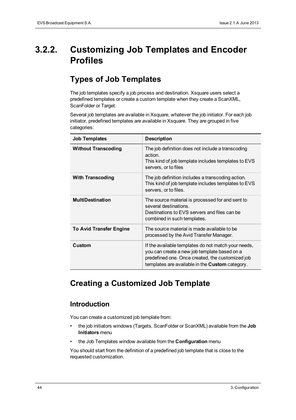 Customizing job templates and encoder profiles, Types of job templates, Creating a customized job template | Introduction | EVS Xsquare Version 2.1 User Manual User Manual | Page 50 / 69