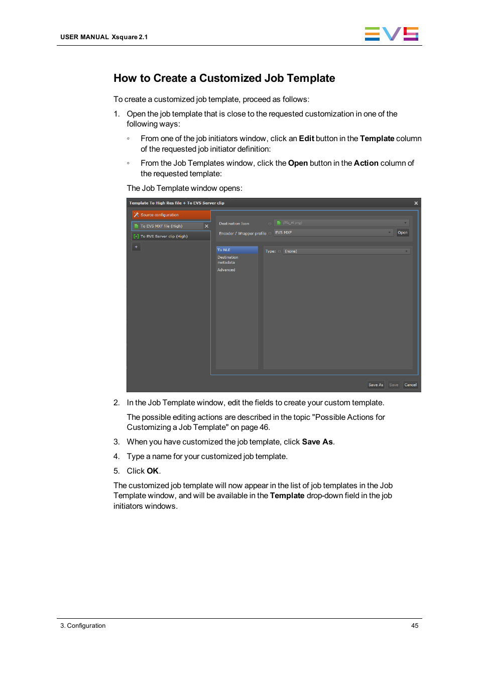 How to create a customized job template | EVS Xsquare Version 2.1 User Manual User Manual | Page 51 / 69