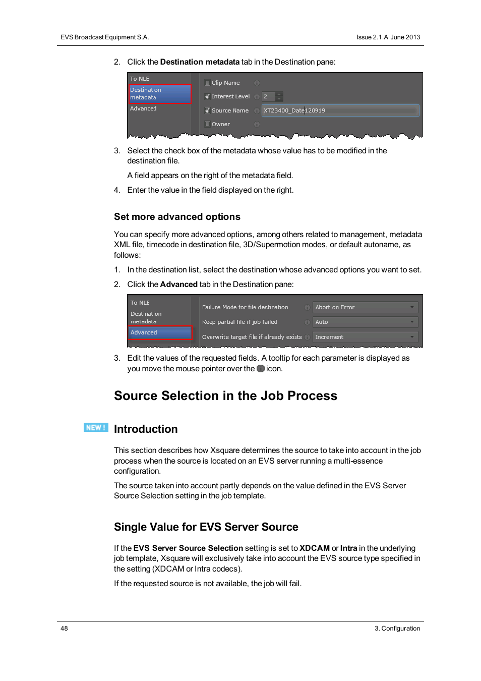 Source selection in the job process, Introduction, Single value for evs server source | EVS Xsquare Version 2.1 User Manual User Manual | Page 54 / 69