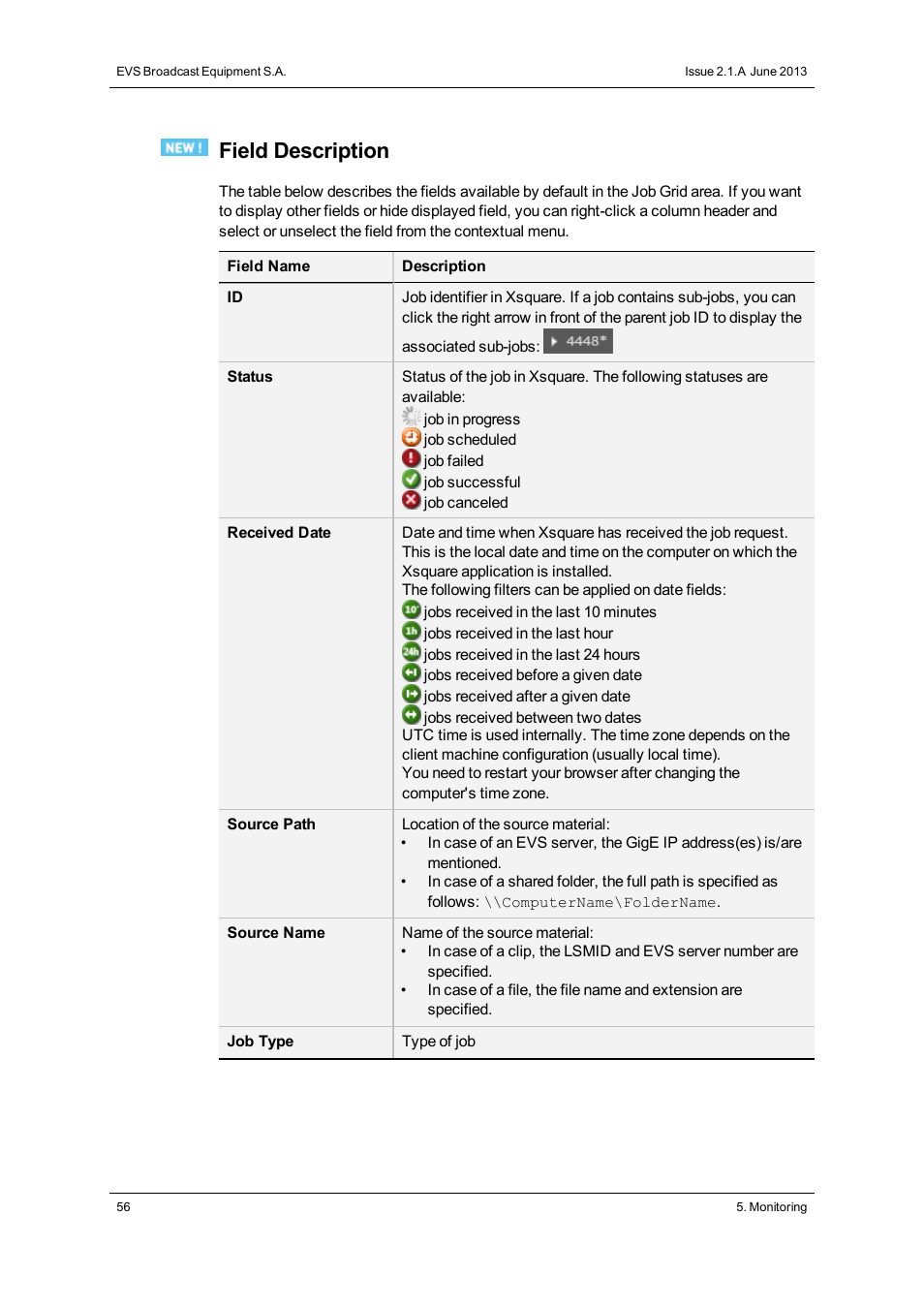 Field description | EVS Xsquare Version 2.1 User Manual User Manual | Page 62 / 69