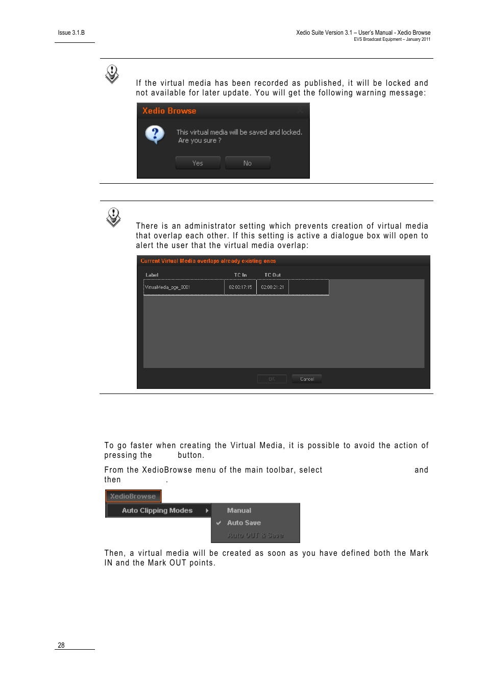 3 auto clipping modes, Auto clipping modes, Lipping | Odes | EVS XEDIO Browse Version 3.1 - January 2011 User Manual User Manual | Page 33 / 38