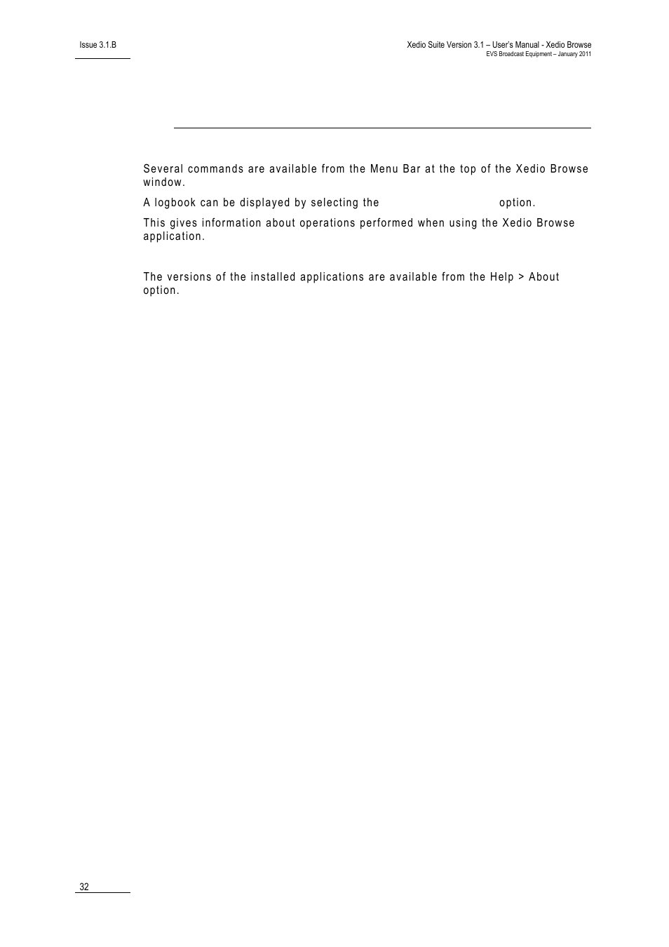 Menu bar | EVS XEDIO Browse Version 3.1 - January 2011 User Manual User Manual | Page 37 / 38