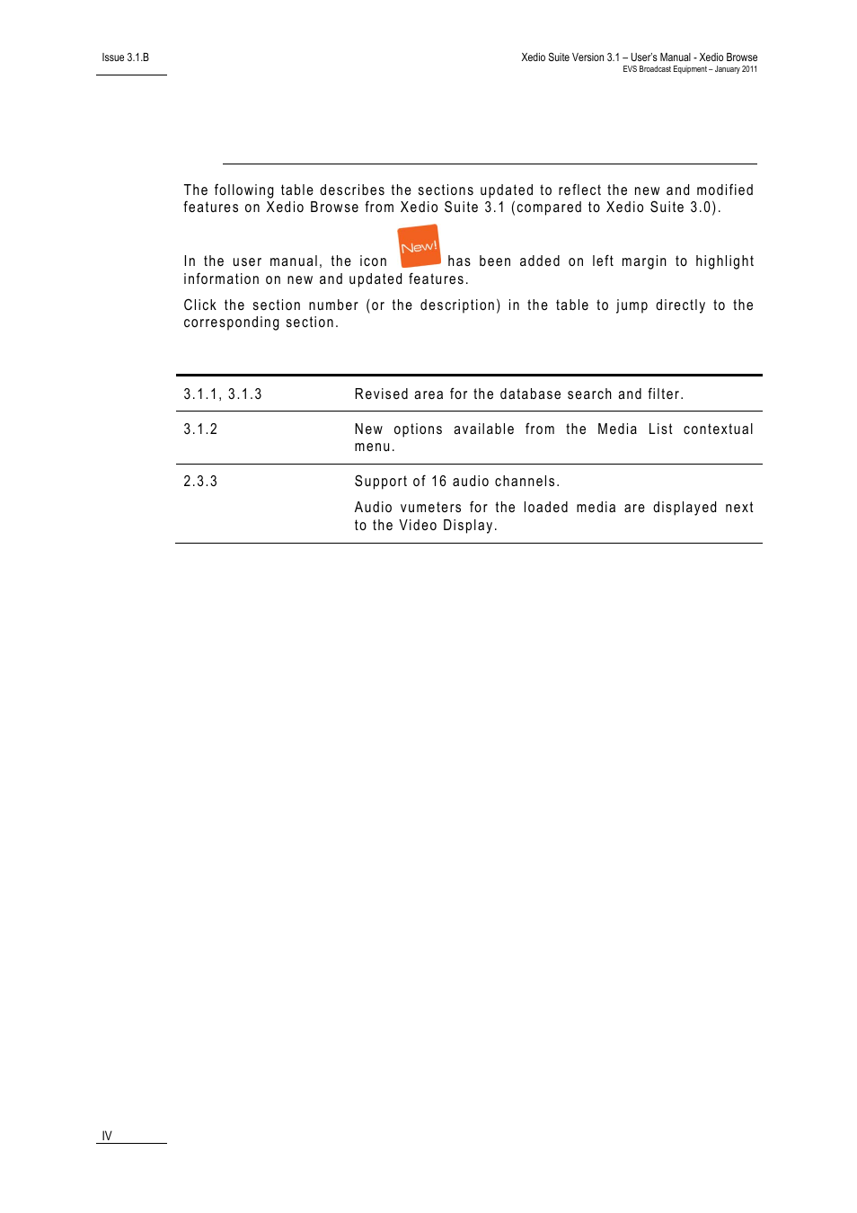 What’s new | EVS XEDIO Browse Version 3.1 - January 2011 User Manual User Manual | Page 5 / 38