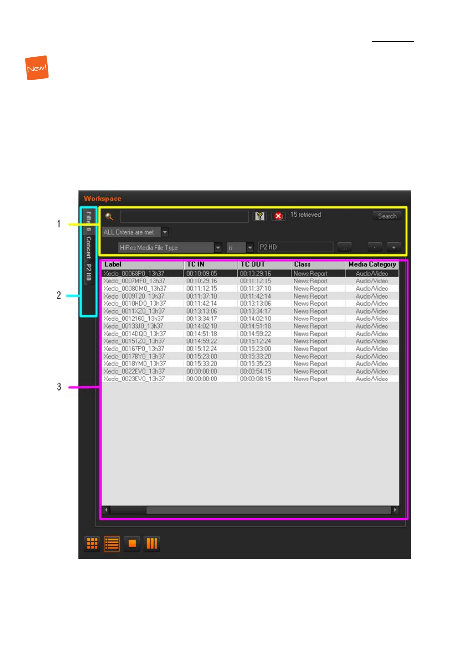 List view in the workspace area, Purpose, Overview | Iew in the, Orkspace | EVS Xedio Dispatcher Version 4.00 - July 2011 User Manual User Manual | Page 41 / 97
