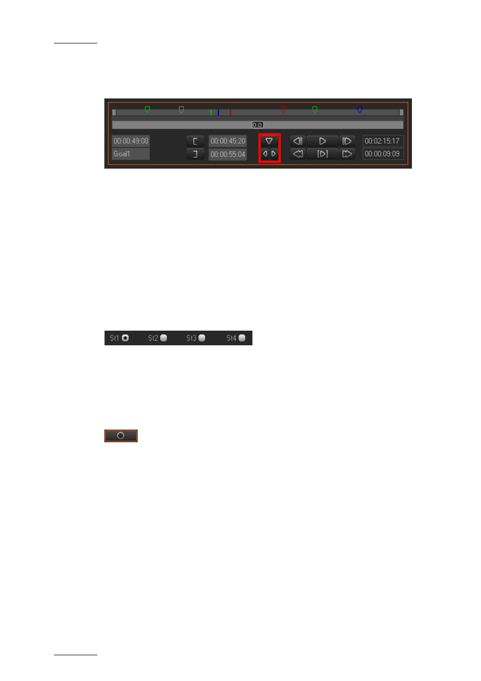 8 log buttons, 9 audio track monitoring buttons, 10 audio guide track record button | Log buttons, Audio track monitoring buttons, Audio guide track record button, P.56), S 4.8.8, S 4.8.10, 10 a | EVS Xedio Dispatcher Version 4.00 - July 2011 User Manual User Manual | Page 64 / 97