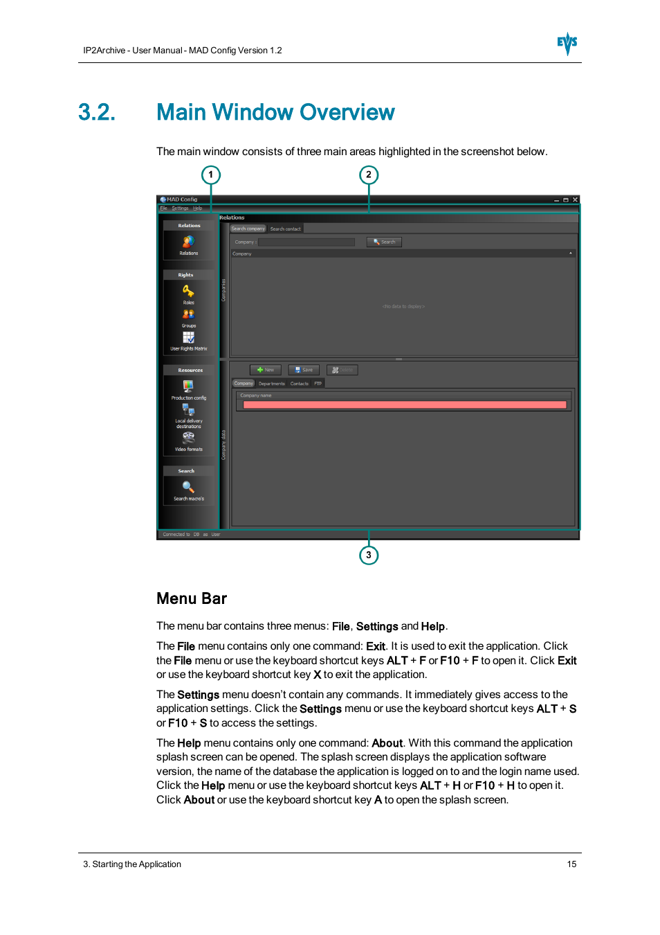 Main window overview, Menu bar | EVS IP2Archive MAD Config Version 1.2 - October 2012 User Manual User Manual | Page 20 / 48