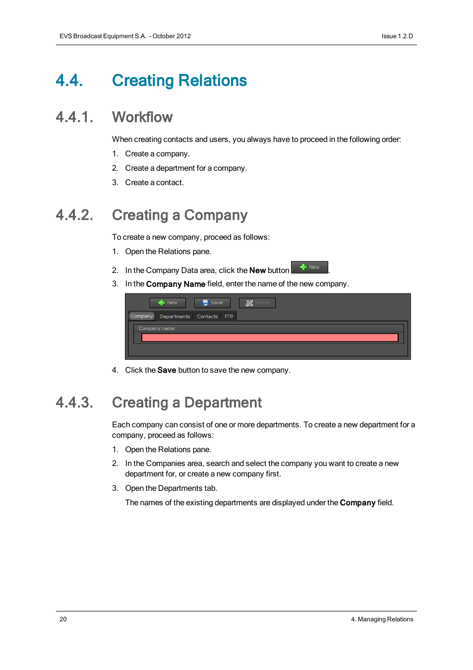 Creating relations, Workflow, Creating a company | Creating a department | EVS IP2Archive MAD Config Version 1.2 - October 2012 User Manual User Manual | Page 25 / 48