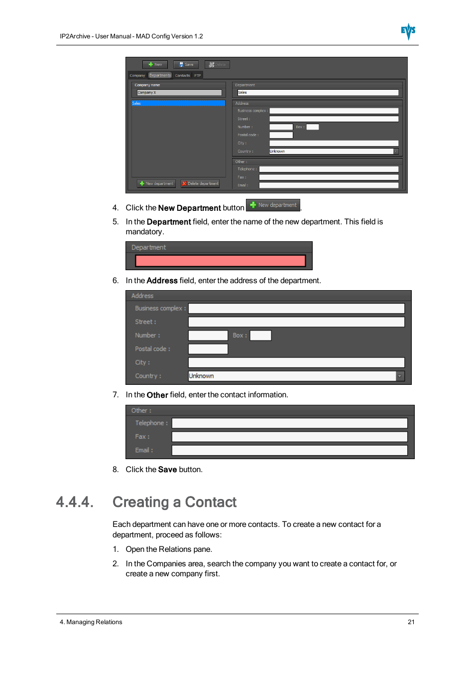 Creating a contact | EVS IP2Archive MAD Config Version 1.2 - October 2012 User Manual User Manual | Page 26 / 48