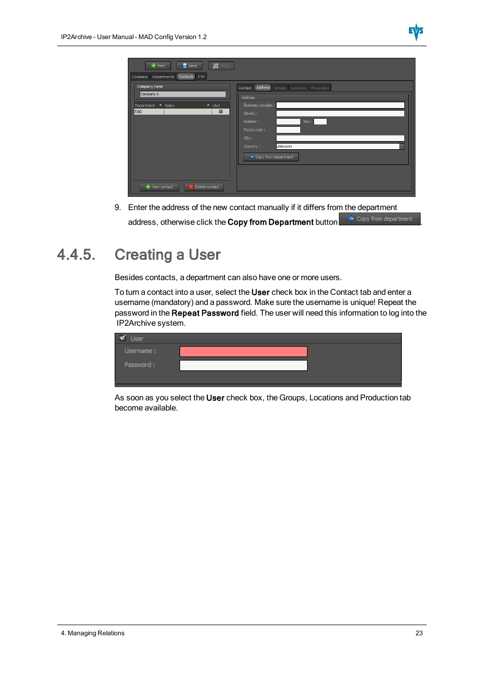 Creating a user | EVS IP2Archive MAD Config Version 1.2 - October 2012 User Manual User Manual | Page 28 / 48