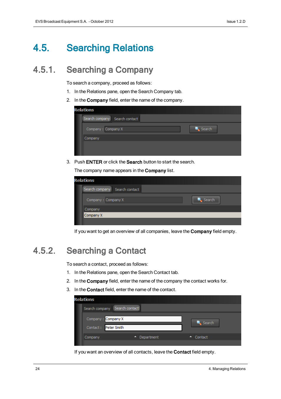 Searching relations, Searching a company, Searching a contact | EVS IP2Archive MAD Config Version 1.2 - October 2012 User Manual User Manual | Page 29 / 48