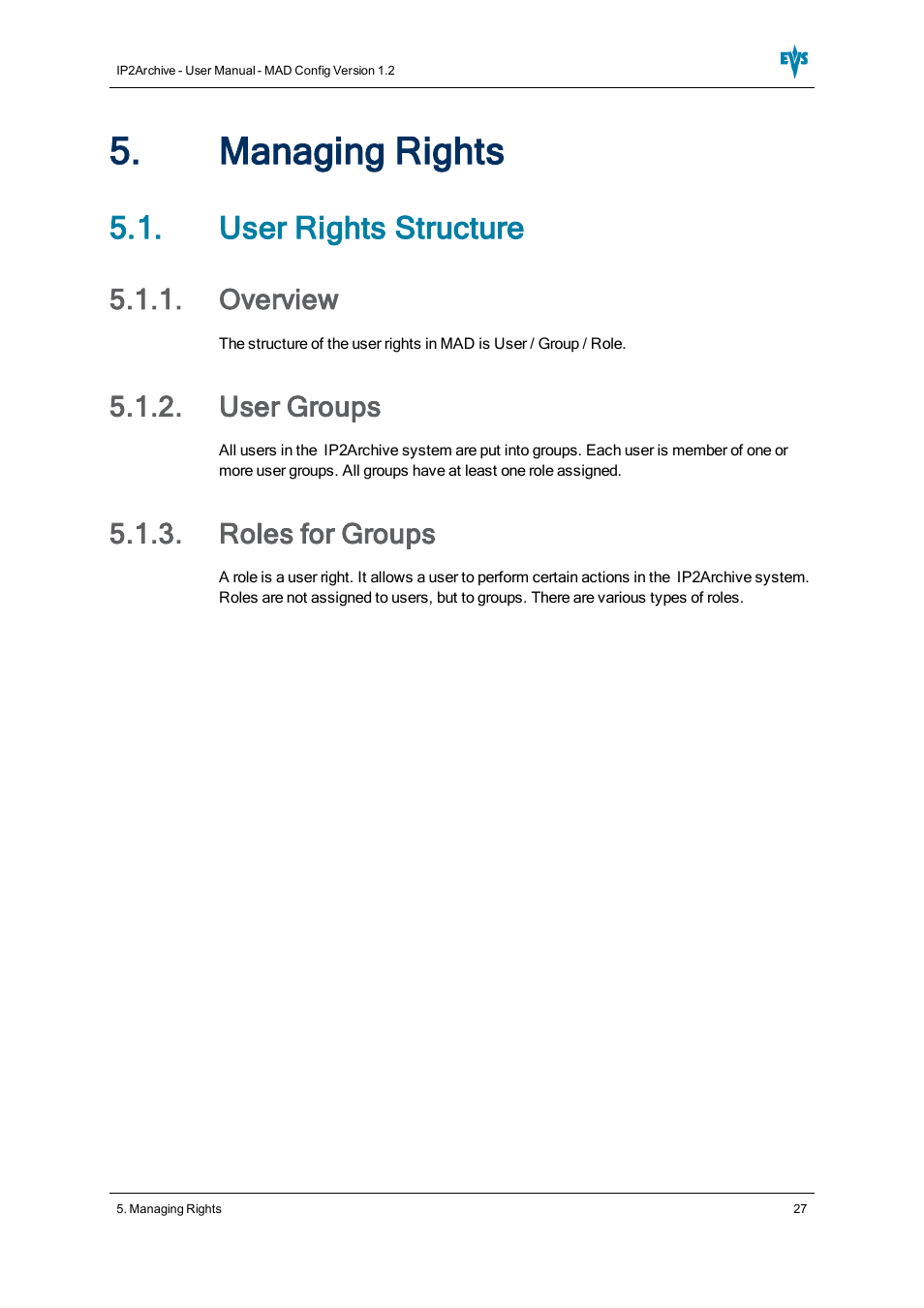 Managing rights, User rights structure, Overview | User groups, Roles for groups | EVS IP2Archive MAD Config Version 1.2 - October 2012 User Manual User Manual | Page 32 / 48
