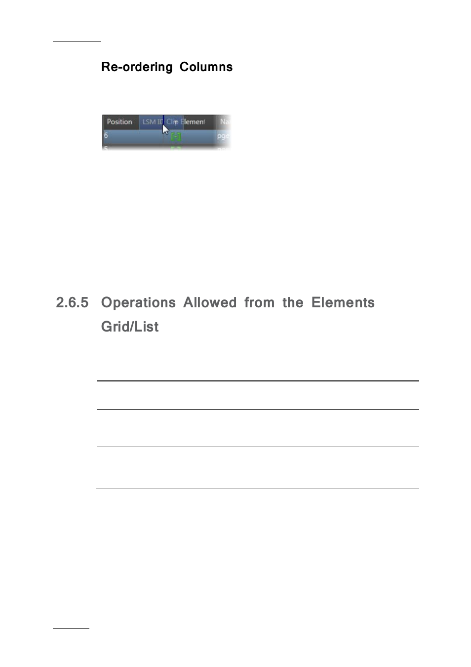 Re-ordering columns, 5 operations allowed from the elements grid/list, Operations allowed from the elements grid/list | EVS IPBrowse Version 6.0 - November 2012 User's Manual User Manual | Page 24 / 90