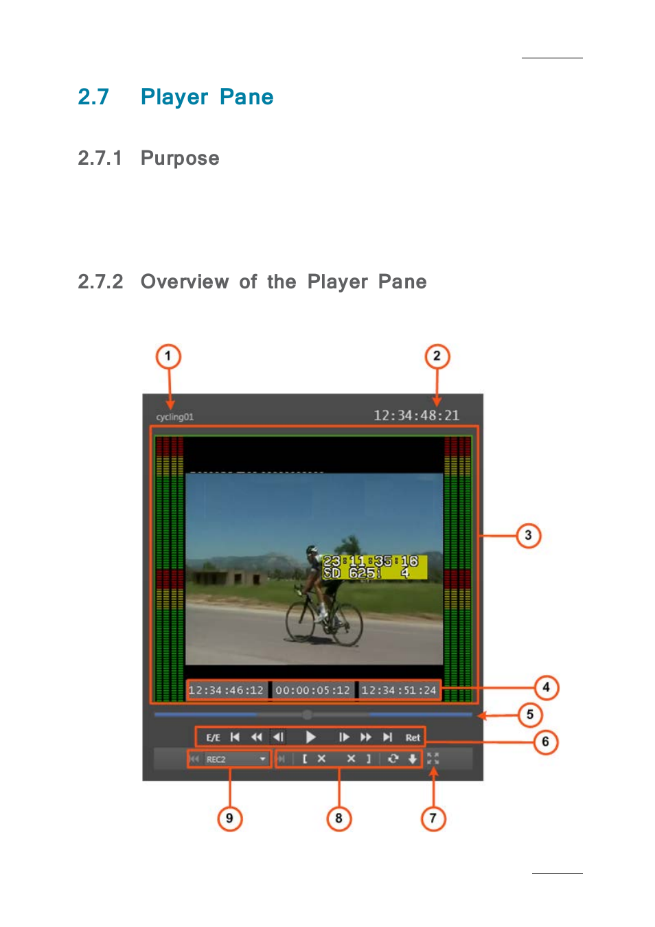 7 player pane, 1 purpose, 2 overview of the player pane | Player pane, Purpose, Overview of the player pane | EVS IPBrowse Version 6.0 - November 2012 User's Manual User Manual | Page 25 / 90
