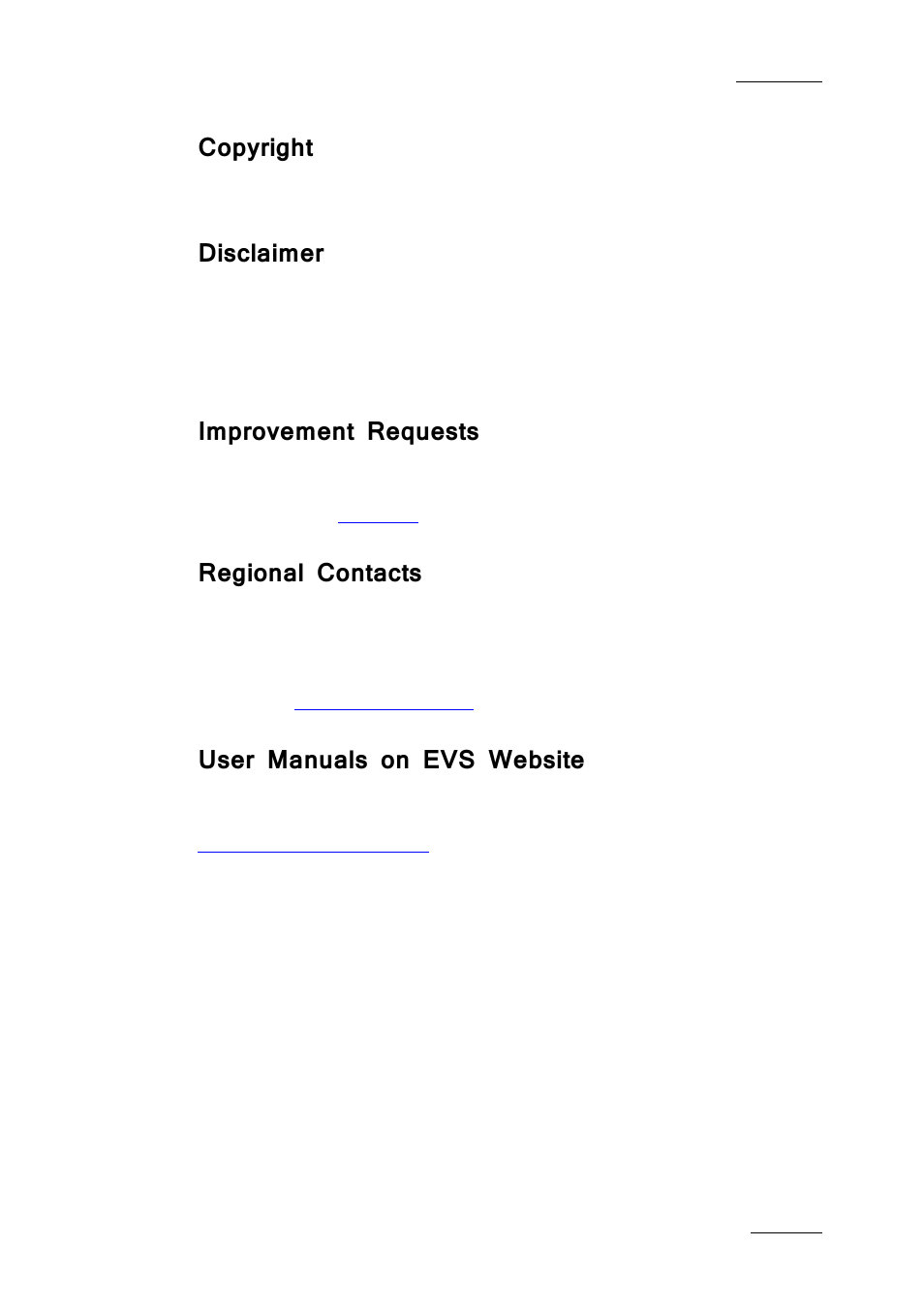 Copyright, Disclaimer, Improvement requests | Regional contacts, User manuals on evs website | EVS IPBrowse Version 6.0 - November 2012 User's Manual User Manual | Page 3 / 90