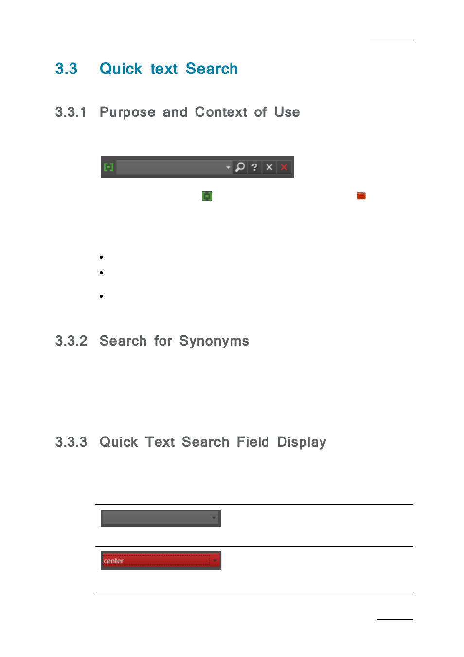 3 quick text search, 1 purpose and context of use, 2 search for synonyms | 3 quick text search field display, Quick text search, Purpose and context of use, Search for synonyms, Quick text search field display, On 3.3 ‘quick text search’ o, Ge 25 | EVS IPBrowse Version 6.0 - November 2012 User's Manual User Manual | Page 33 / 90