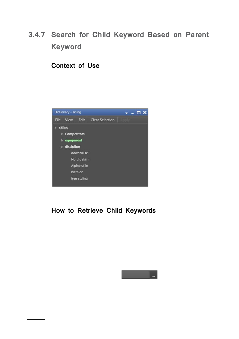 7 search for child keyword based on parent keyword, Context of use, How to retrieve child keywords | Search for child keyword based on parent keyword | EVS IPBrowse Version 6.0 - November 2012 User's Manual User Manual | Page 46 / 90