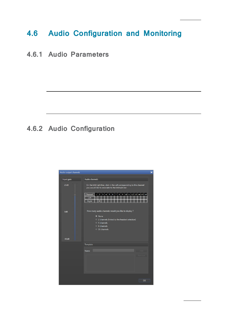 6 audio configuration and monitoring, 1 audio parameters, 2 audio configuration | Audio configuration and monitoring, Audio parameters, Audio configuration | EVS IPBrowse Version 6.0 - November 2012 User's Manual User Manual | Page 57 / 90