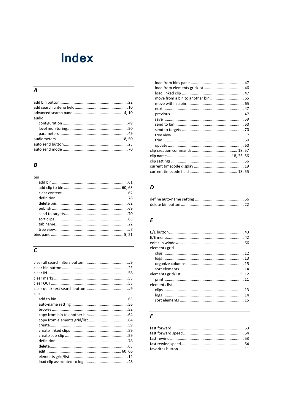 Index, Ndex | EVS IPBrowse Version 6.0 - November 2012 User's Manual User Manual | Page 87 / 90
