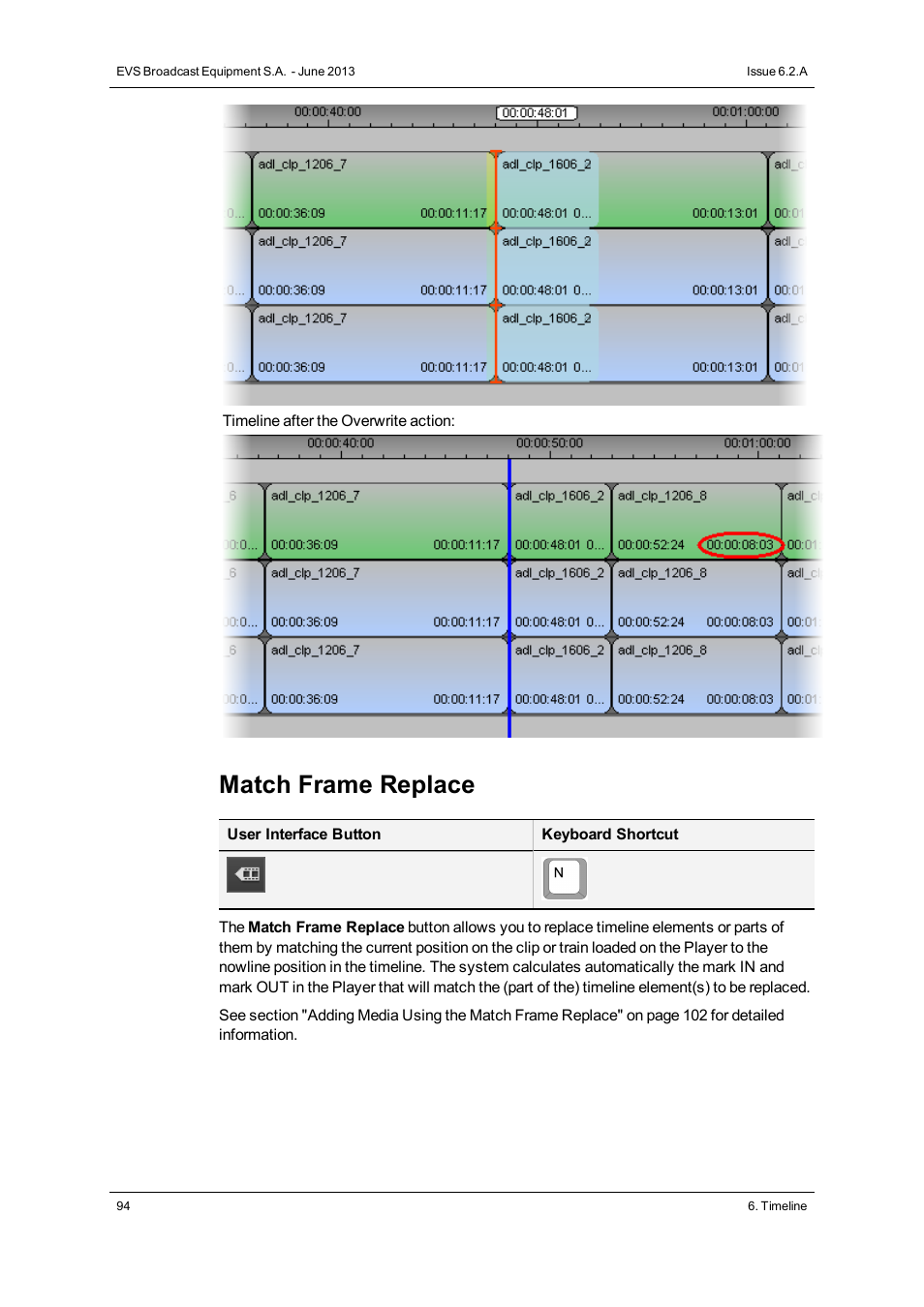 Match frame replace | EVS IPDirector Version 6.2 - June 2013 IPEDIT User Manual User Manual | Page 106 / 264