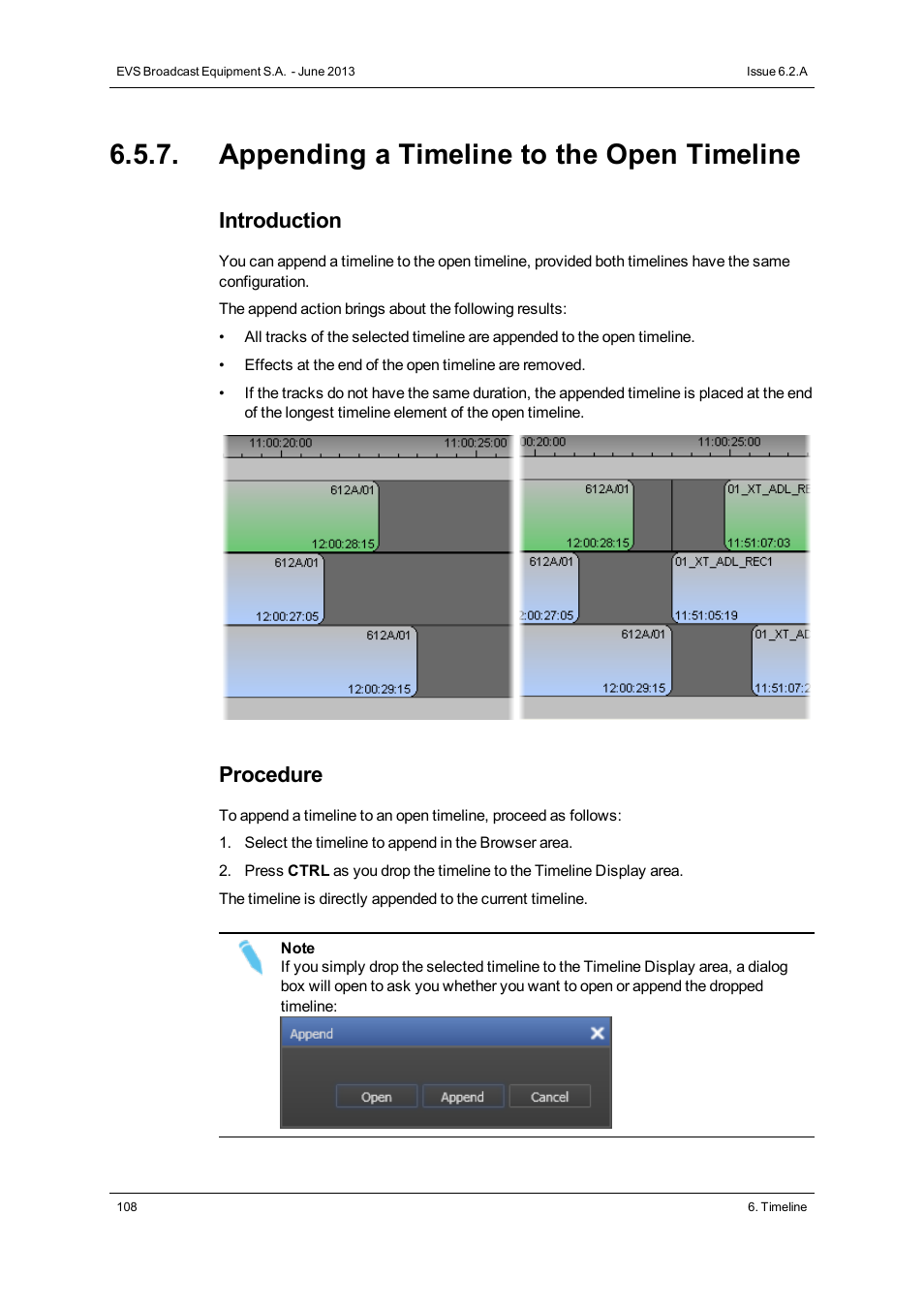 Appending a timeline to the open timeline, Introduction, Procedure | EVS IPDirector Version 6.2 - June 2013 IPEDIT User Manual User Manual | Page 120 / 264