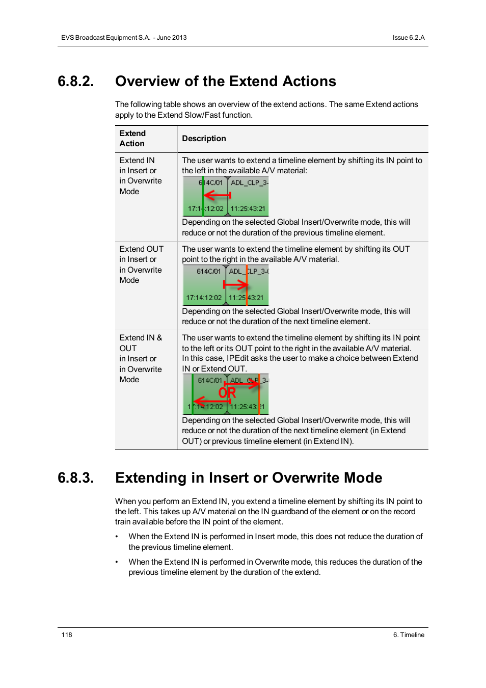 Overview of the extend actions, Extending in insert or overwrite mode | EVS IPDirector Version 6.2 - June 2013 IPEDIT User Manual User Manual | Page 130 / 264