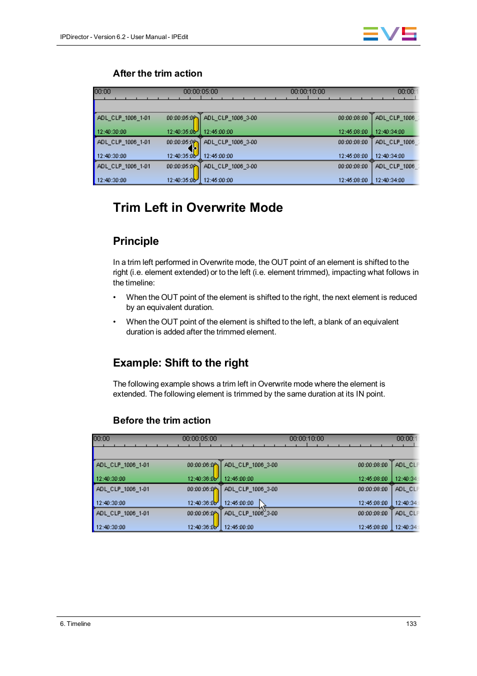 Trim left in overwrite mode, Principle, Example: shift to the right | EVS IPDirector Version 6.2 - June 2013 IPEDIT User Manual User Manual | Page 145 / 264