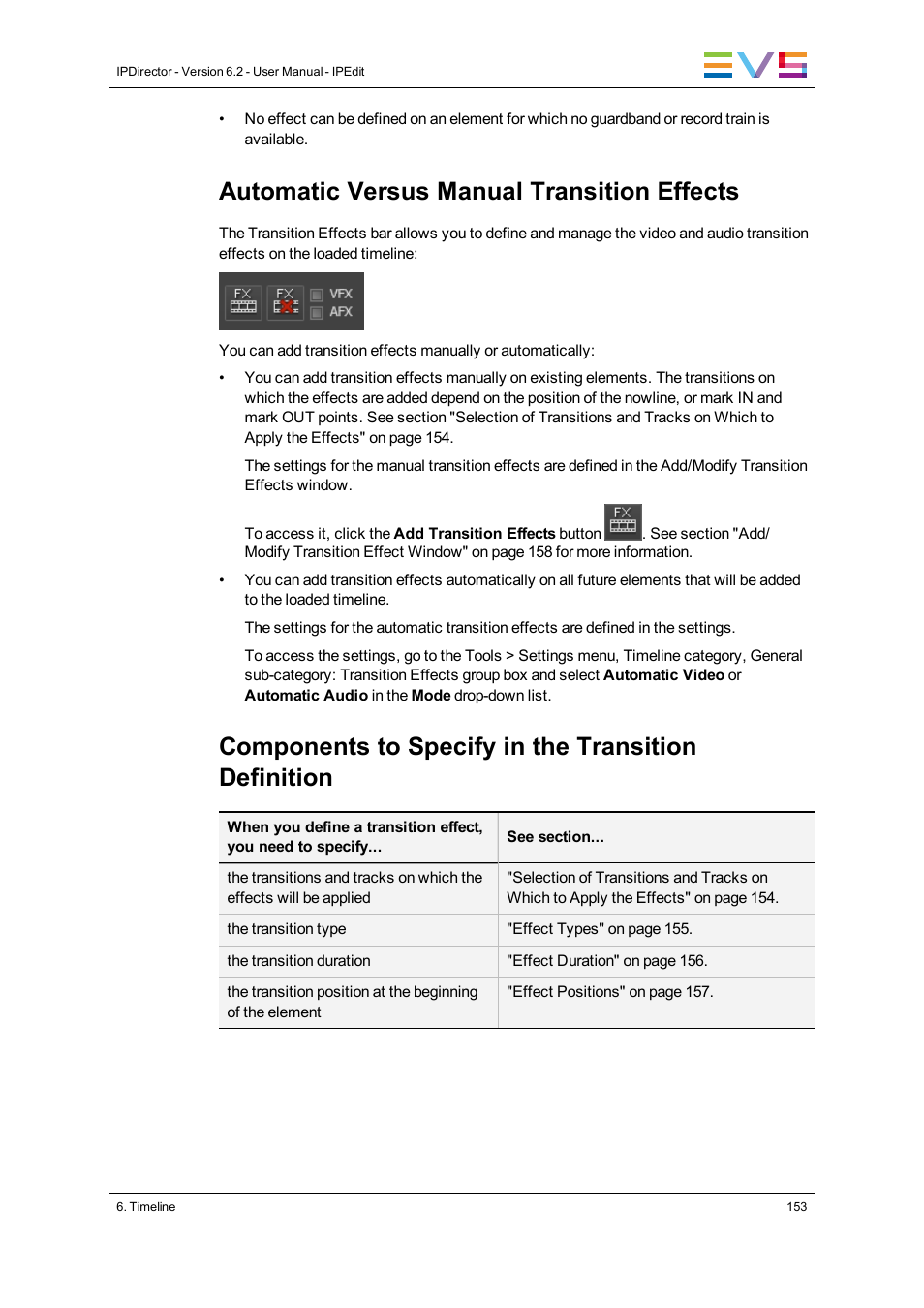 Automatic versus manual transition effects, Components to specify in the transition definition | EVS IPDirector Version 6.2 - June 2013 IPEDIT User Manual User Manual | Page 165 / 264