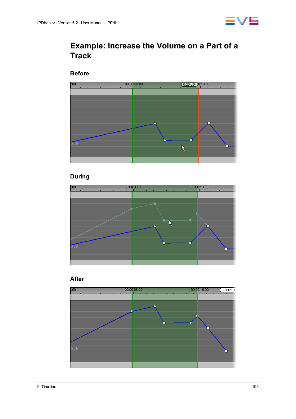 Example: increase the volume on a part of a track | EVS IPDirector Version 6.2 - June 2013 IPEDIT User Manual User Manual | Page 207 / 264