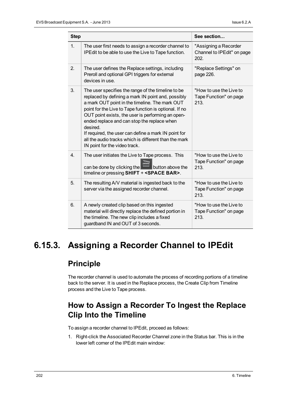 Assigning a recorder channel to ipedit, Principle | EVS IPDirector Version 6.2 - June 2013 IPEDIT User Manual User Manual | Page 214 / 264