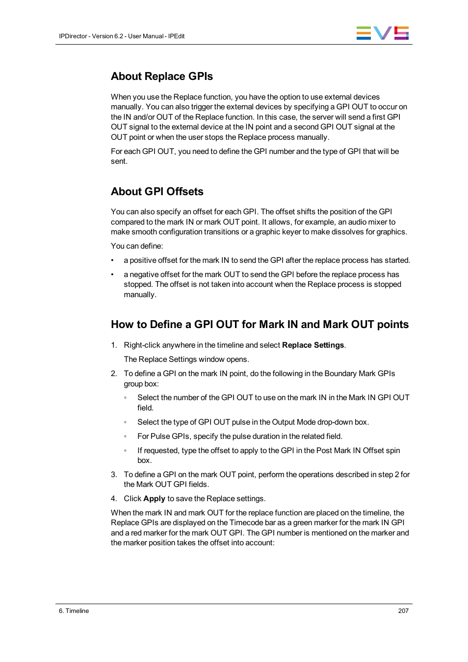 About replace gpis, About gpi offsets | EVS IPDirector Version 6.2 - June 2013 IPEDIT User Manual User Manual | Page 219 / 264