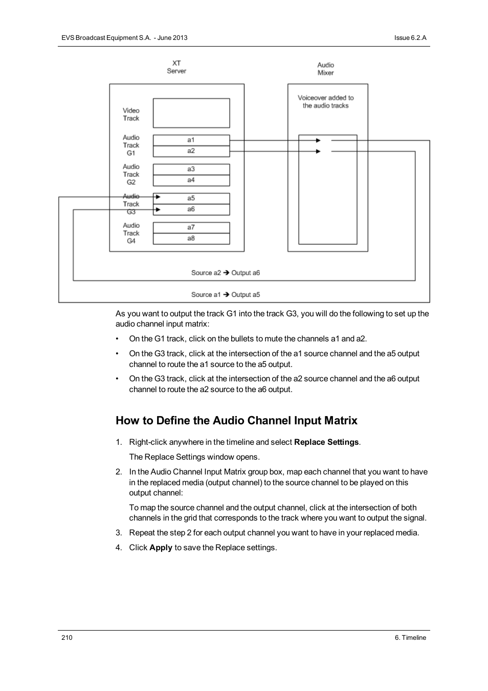How to define the audio channel input matrix | EVS IPDirector Version 6.2 - June 2013 IPEDIT User Manual User Manual | Page 222 / 264