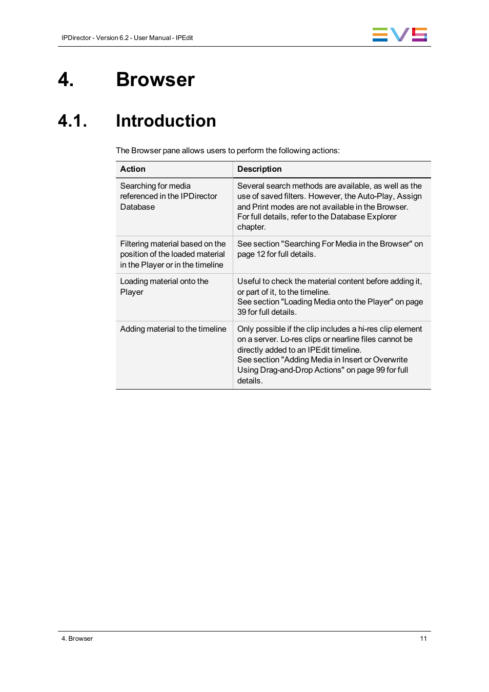 Browser, Introduction | EVS IPDirector Version 6.2 - June 2013 IPEDIT User Manual User Manual | Page 23 / 264