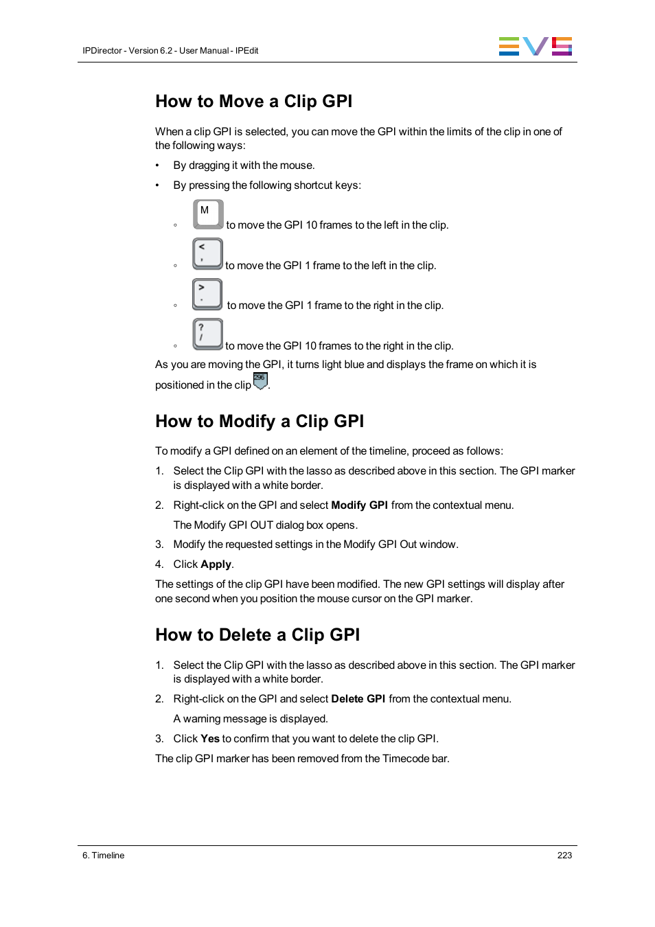 How to move a clip gpi, How to modify a clip gpi, How to delete a clip gpi | EVS IPDirector Version 6.2 - June 2013 IPEDIT User Manual User Manual | Page 235 / 264