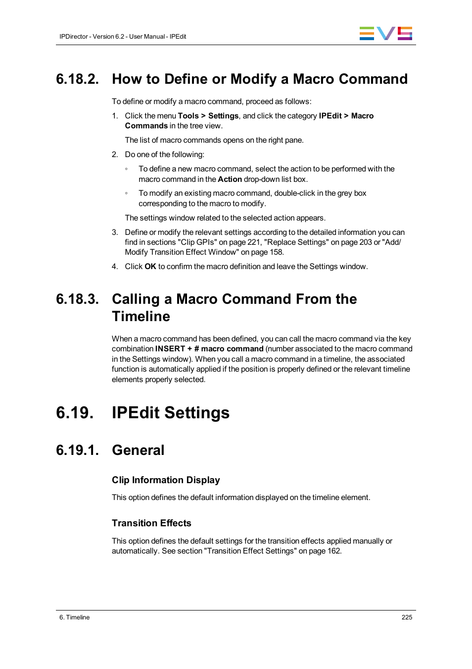 How to define or modify a macro command, Calling a macro command from the timeline, Ipedit settings | General | EVS IPDirector Version 6.2 - June 2013 IPEDIT User Manual User Manual | Page 237 / 264