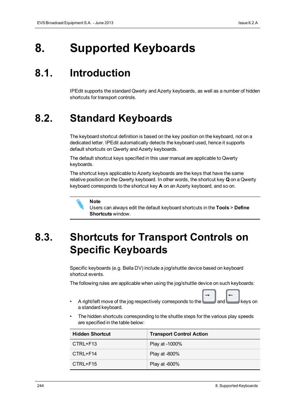 Supported keyboards, Introduction, Standard keyboards | EVS IPDirector Version 6.2 - June 2013 IPEDIT User Manual User Manual | Page 256 / 264