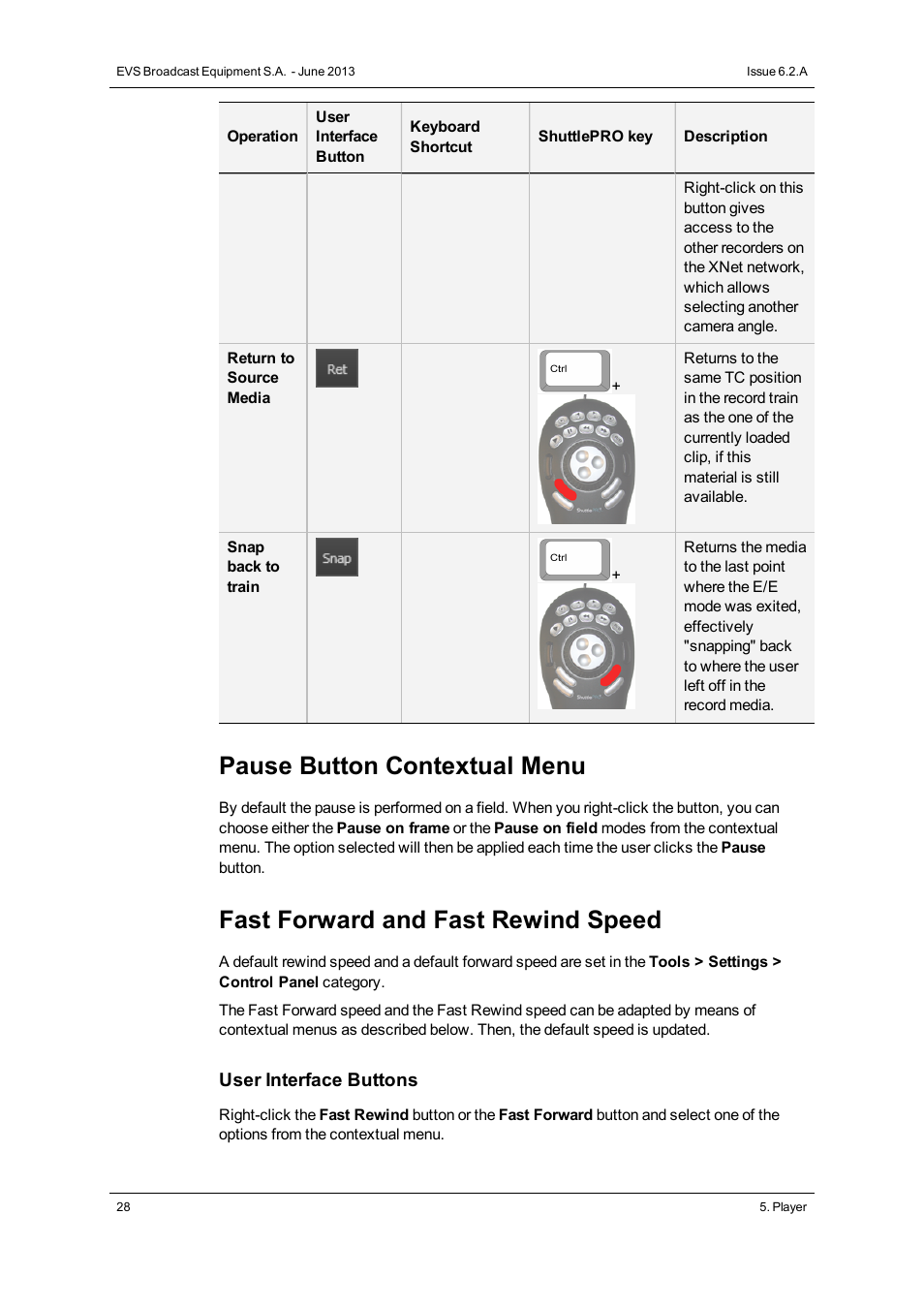 Pause button contextual menu, Fast forward and fast rewind speed | EVS IPDirector Version 6.2 - June 2013 IPEDIT User Manual User Manual | Page 40 / 264