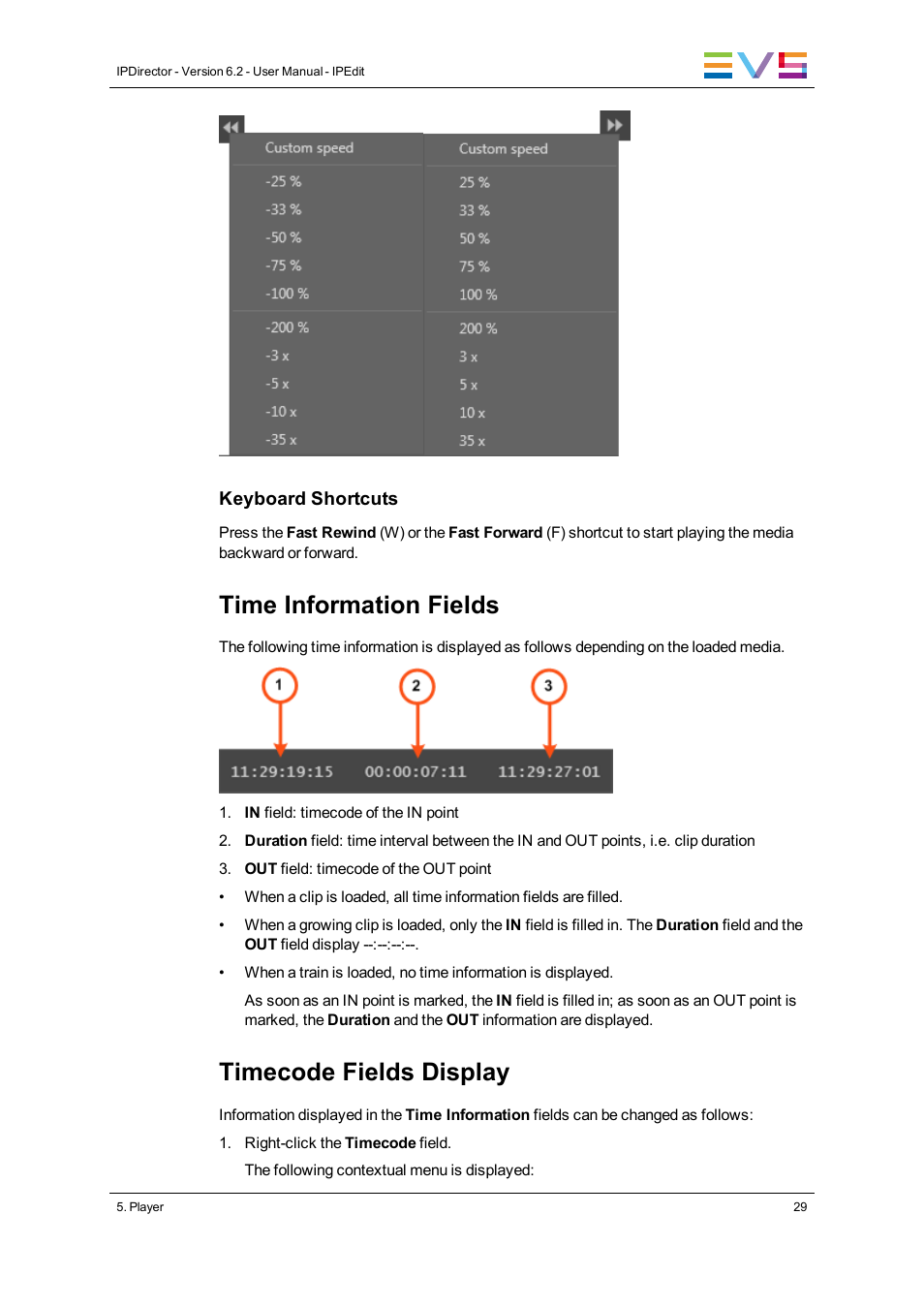 Time information fields, Timecode fields display | EVS IPDirector Version 6.2 - June 2013 IPEDIT User Manual User Manual | Page 41 / 264