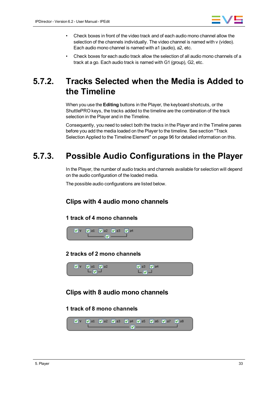 Possible audio configurations in the player | EVS IPDirector Version 6.2 - June 2013 IPEDIT User Manual User Manual | Page 45 / 264