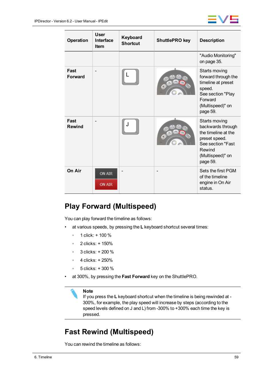 Play forward (multispeed), Fast rewind (multispeed) | EVS IPDirector Version 6.2 - June 2013 IPEDIT User Manual User Manual | Page 71 / 264